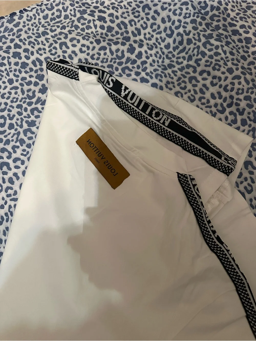 Louis Vuitton White Short-Sleeve Tee with Black Logo Tape